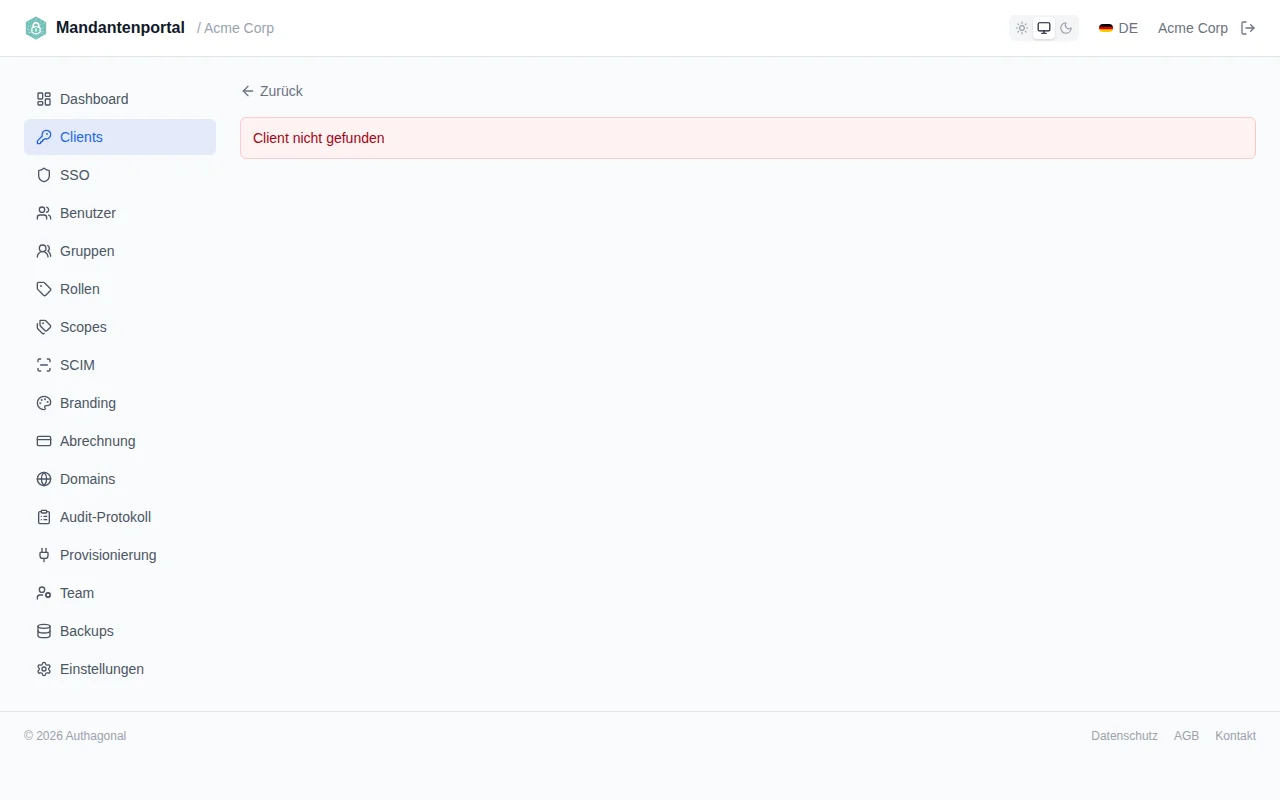 MFA policy dropdown showing Disabled, Enabled, and Required options on the client configuration page