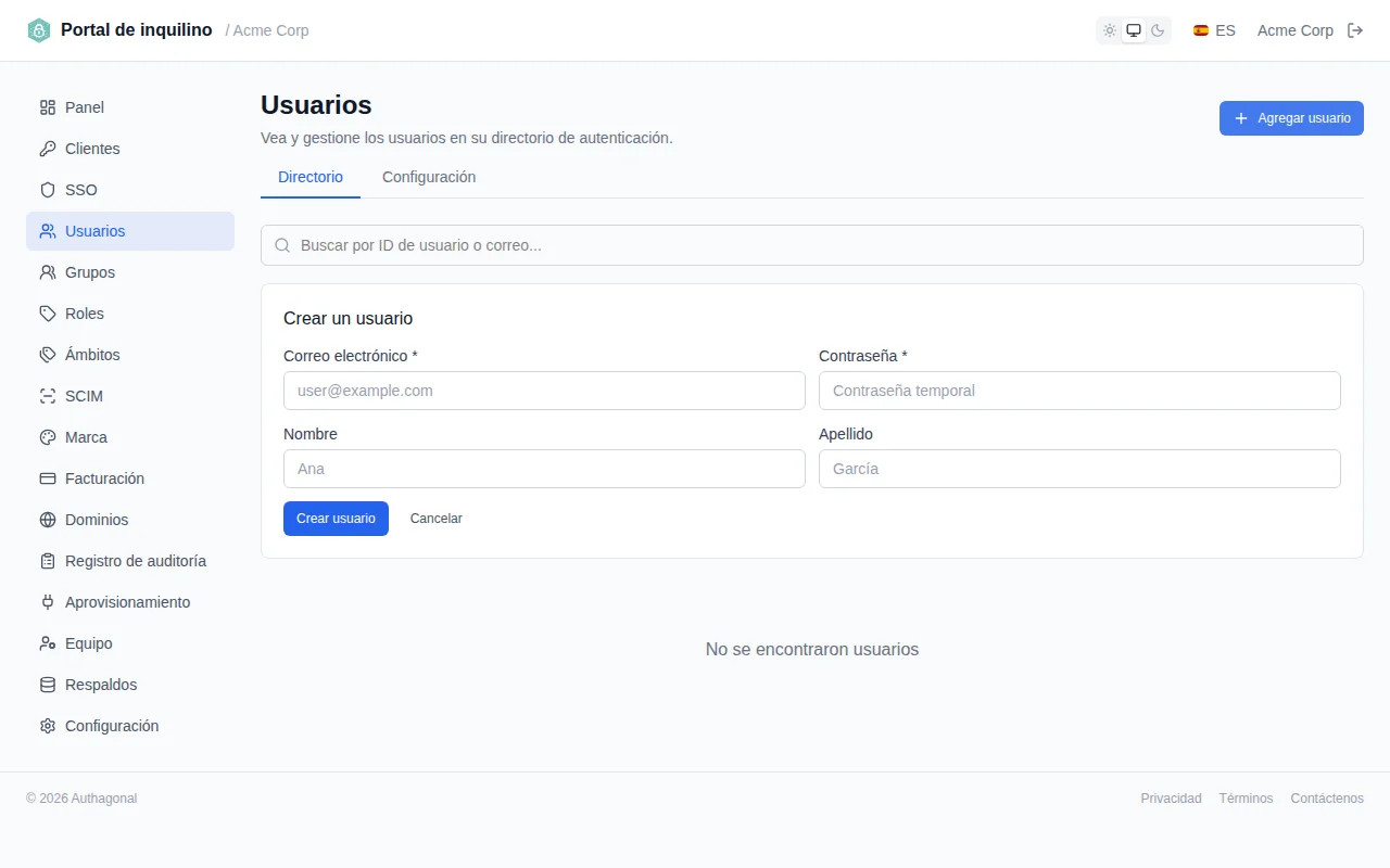 Create user form with email, password, first name, and last name fields