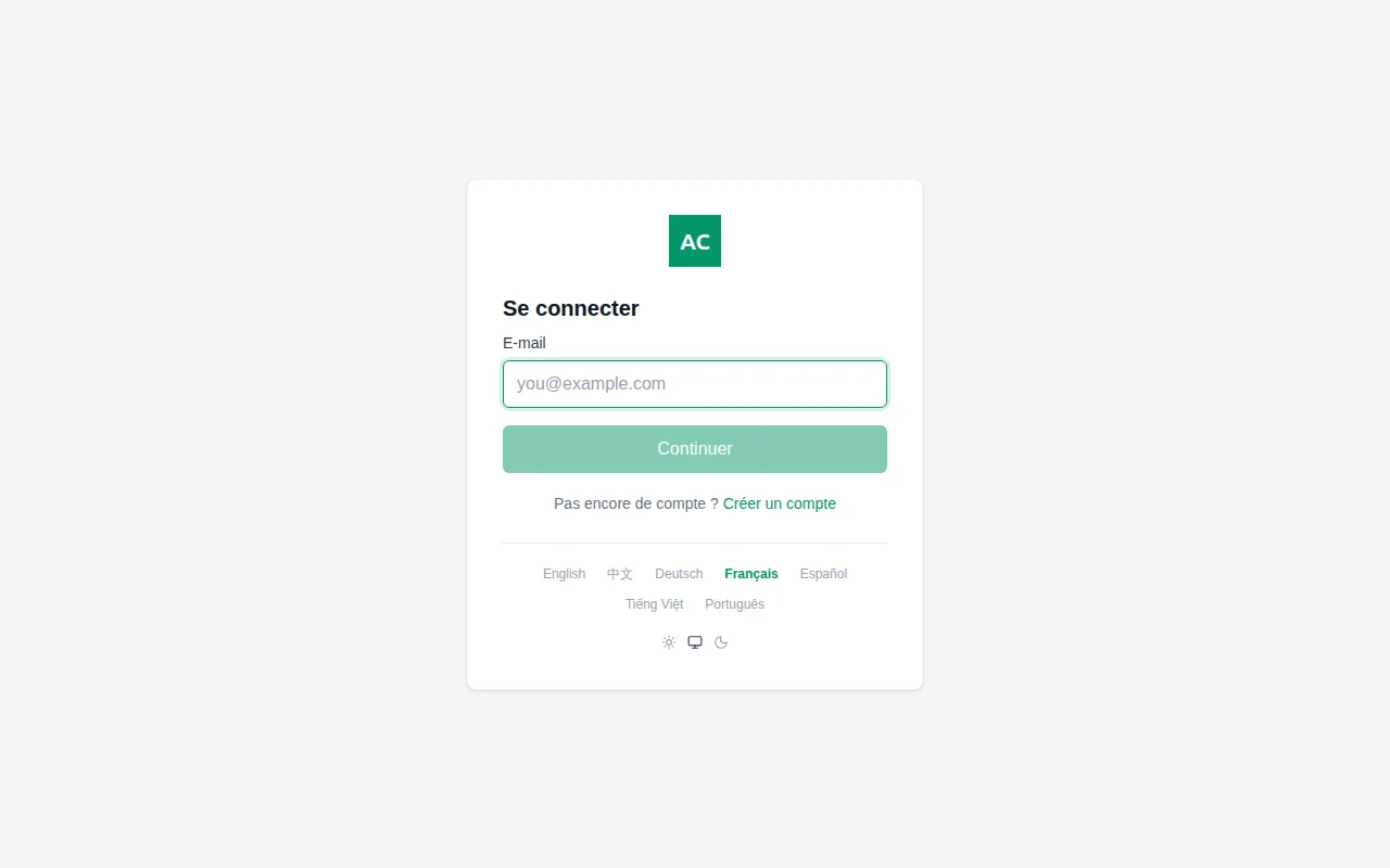 A customized login page showing a branded logo, custom primary color on the sign-in button, and support email in the footer