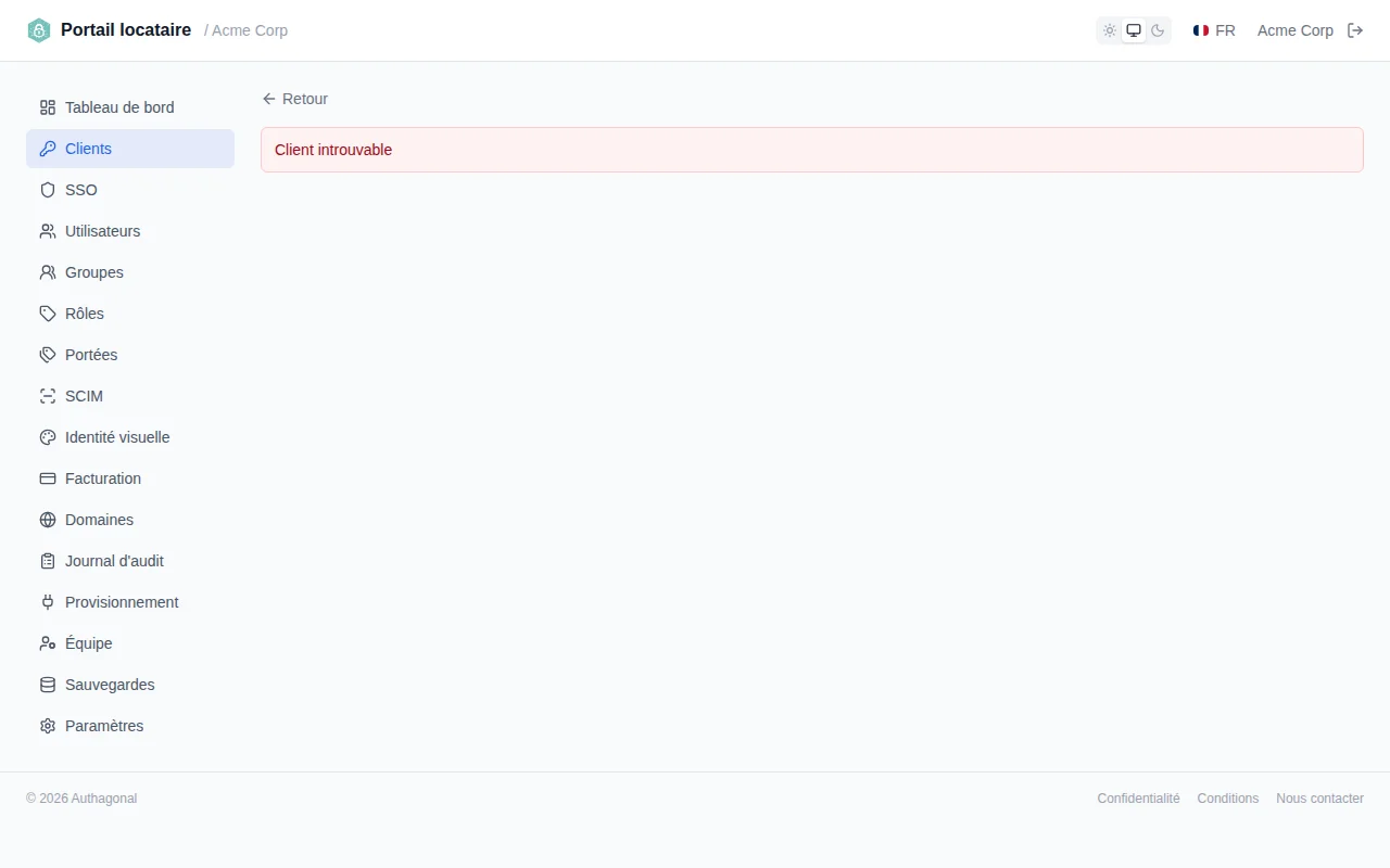 MFA policy dropdown showing Disabled, Enabled, and Required options on the client configuration page