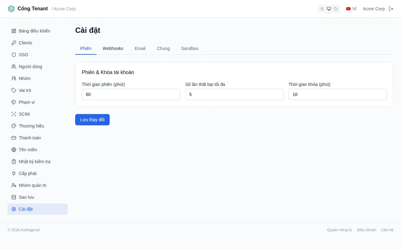 Sandbox settings showing enable/disable toggle, refresh from live button, and sandbox URL display
