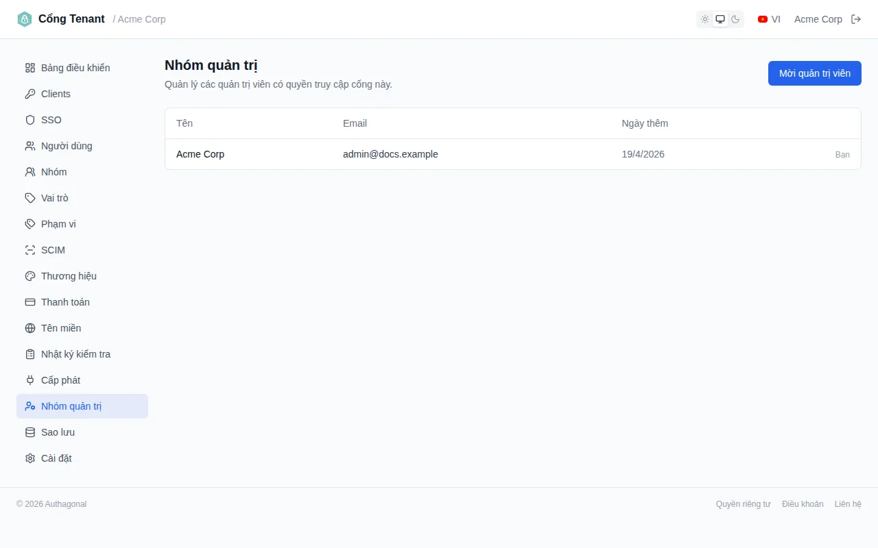 Team page showing the admin list with name, email, date added columns, a You indicator, and invite/remove controls